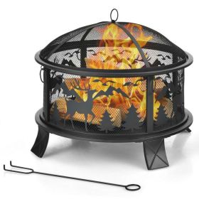 26 Inches Outdoor Fire Pit with Spark Screen and Poker