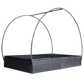 vidaXL Double Sun Lounger with Canopy Poly Rattan Black (Option: as picture)