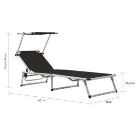 vidaXL Folding Sun Lounger with Roof Aluminium and Textilene Black (Option: as picture)