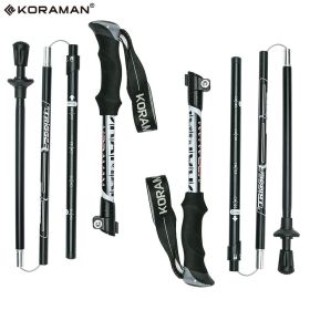 KORAMAN 1pair Collapsible Trekking Poles; 37-43" Adjustable Lightweight Quick-Lock Hiking Walking Sticks With Carrying Bags (Color: black)