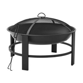 Round Iron Outdoor Wood Burning Fire Pit, Black (size: 28" Modern)