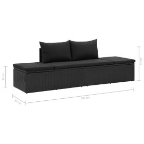 vidaXL Sun Bed with Cushions Poly Rattan Black (Option: as picture)